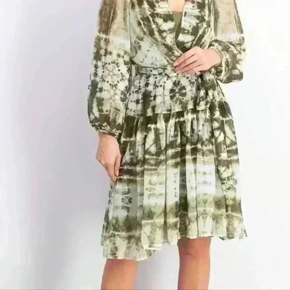CALVIN KLEINTie-Dyed Maxi Dress. Size 2 Olive Green Tie Dye Fit & Flare Dress. - Picture 8 of 8